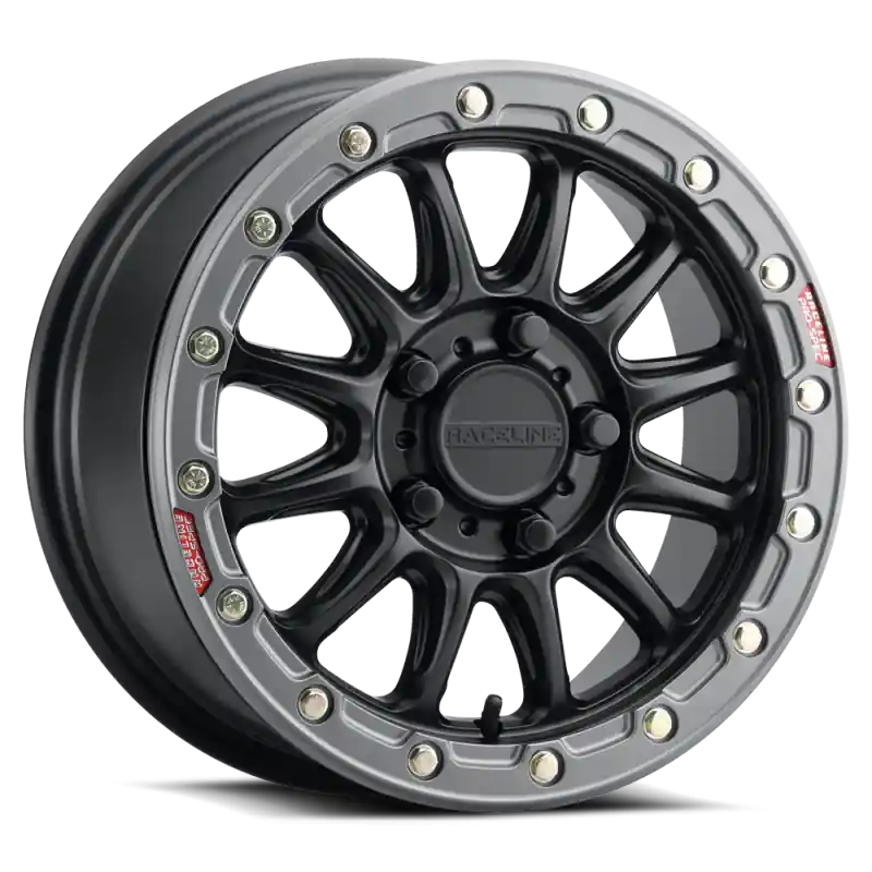 Flash Sale Raceline A14GR Alpha 15x7in/5x114.3 BP/25mm Offset/68mm Bore - Gunmetal & Red Ring Beadlock Wheel