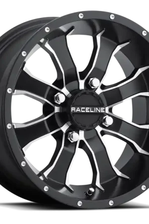 Big Sale Raceline A77 Mamba 12x7in / 4x156 BP / 5mm Offset / 132.5mm Bore - Black & Machined Wheel