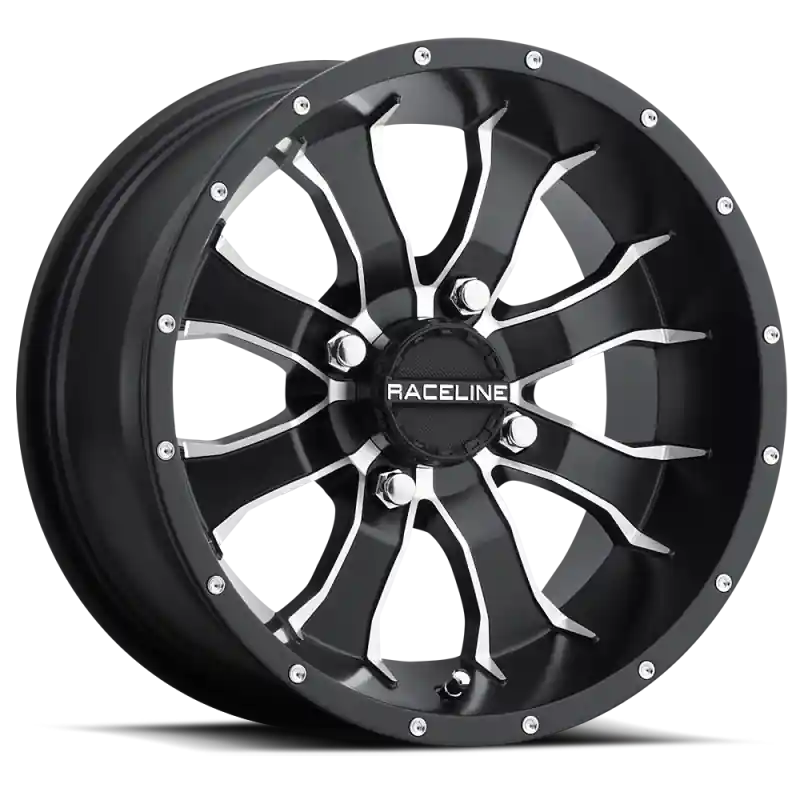 Limited Offer Raceline A77 Mamba 9x8in / 4x115 BP / -34.5mm Offset / 90mm Bore - Black & Machined Wheel