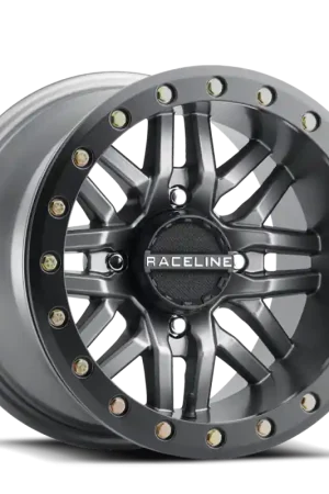 Raceline A91G Ryno 14x7in/4x156 BP/10mm Offset/132.5mm Bore - Gunmetal & Black Ring Beadlock Wheel One Day Deal