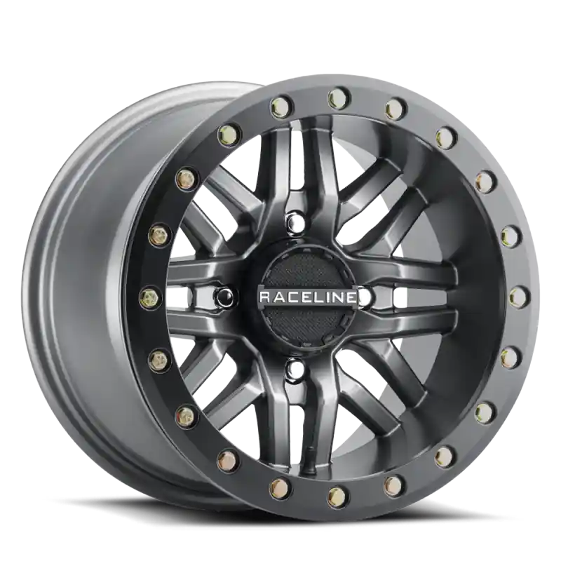 Raceline A91G Ryno 14x7in/4x156 BP/10mm Offset/132.5mm Bore - Gunmetal & Black Ring Beadlock Wheel One Day Deal