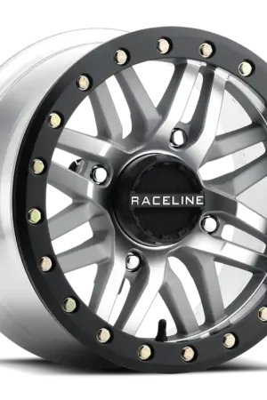 Fresh Stock Raceline A91MA Ryno 14x7in/4x156 BP/10mm Offset/132.5mm Bore - Machined & Black Ring Beadlock Wheel