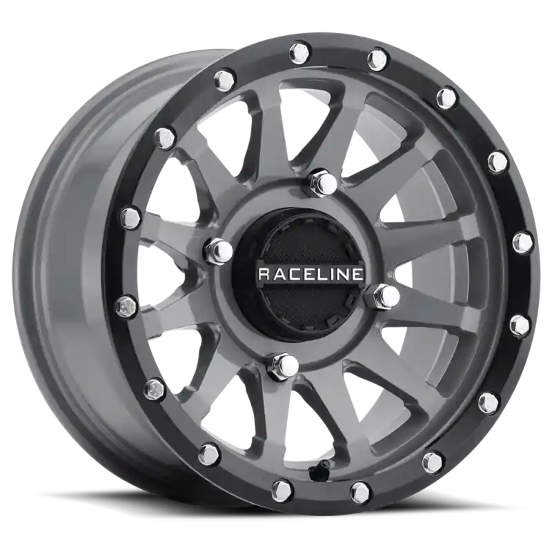 Raceline A95SG Trophy 14x7in / 4x110 BP / 10mm Offset / 83.8mm Bore - Grey & Black Lip Wheel Buy Online