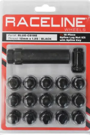 Instant Buy Raceline Spline Lug Nut Kit with Spline Key 12 x 1.25 - 16 Pack - Black
