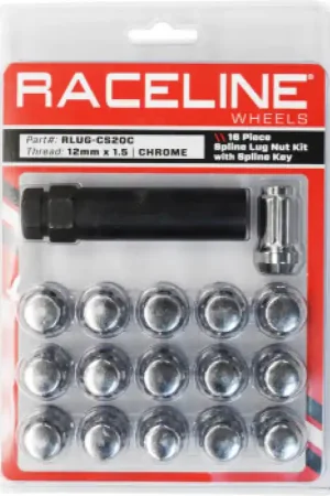 Direct From Manufacturer Raceline Spline Lug Nut Kit with Spline Key 12 x 1.5 - 16 Pack - Chrome