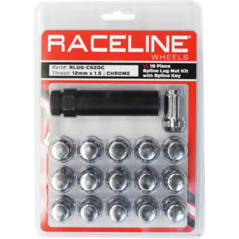 Direct From Manufacturer Raceline Spline Lug Nut Kit with Spline Key 12 x 1.5 - 16 Pack - Chrome