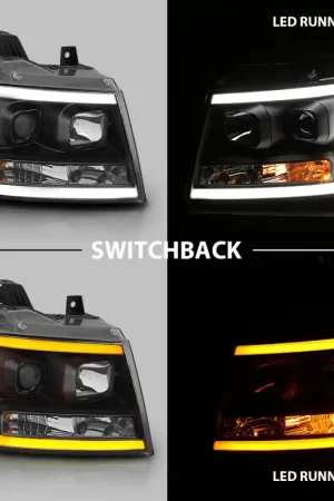 ANZO 07-14 Chevy Tahoe Projector Headlights w/ Plank Style Design Black w/ Amber Price Drop