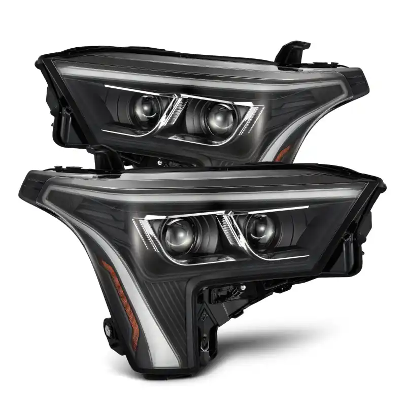 AlphaRex 22-23 Toyota Tundra LUXX-Series Headlights Black w/Amber DRL - Req 810029 OR 810030 Clearance