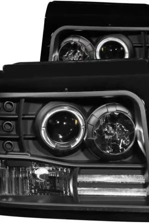 Reduced Price ANZO 1992-1996 Ford F-150 Projector Headlights w/ Halo Black w/ Side Markers and Parking Lights