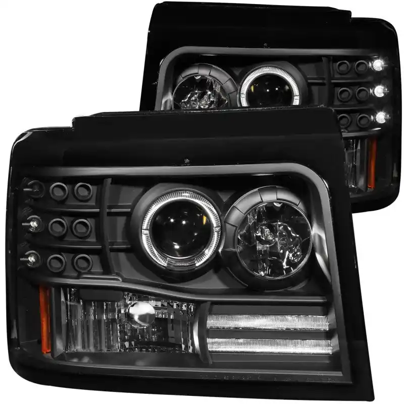Reduced Price ANZO 1992-1996 Ford F-150 Projector Headlights w/ Halo Black w/ Side Markers and Parking Lights