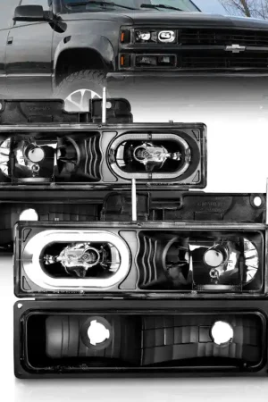 Markdown ANZO 88-98 Chevrolet C1500 Crystal Headlights Black Housing w/ Signal and Side Marker Lights