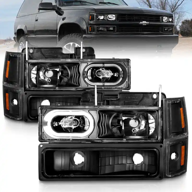 Markdown ANZO 88-98 Chevrolet C1500 Crystal Headlights Black Housing w/ Signal and Side Marker Lights