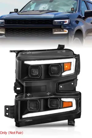 Editor’s Pick ANZO 19-22 Chevrolet Silverado 1500 LED Proj HL w/Lgt Bar SwBk Seq. Blk w/In. Light - Driver Side ON