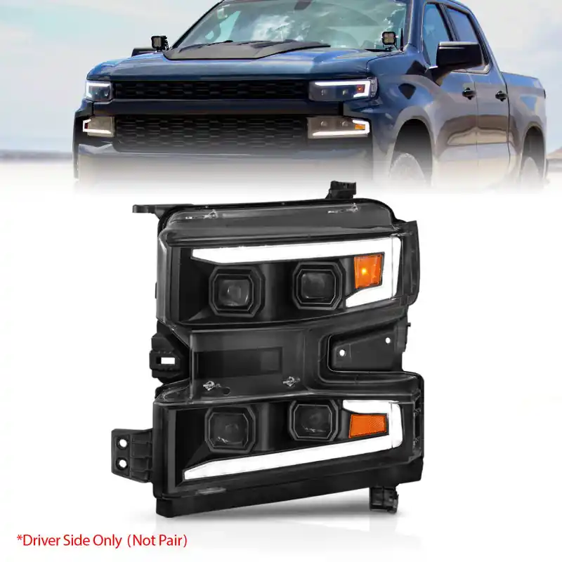 Editor’s Pick ANZO 19-22 Chevrolet Silverado 1500 LED Proj HL w/Lgt Bar SwBk Seq. Blk w/In. Light - Driver Side ON
