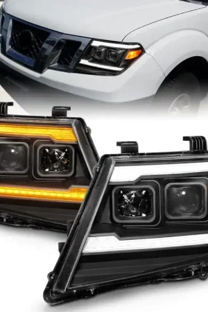 Free Returns ANZO 09-20 Nissan Frontier Black Projector Plank Style DRL w/ Switchback & Sequential LED DRL