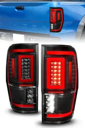 ANZO 19-22 Ford Ranger Full LED Taillights w/ Lightbar Sequential Signal Black Housing/Clear Lens Top Pick