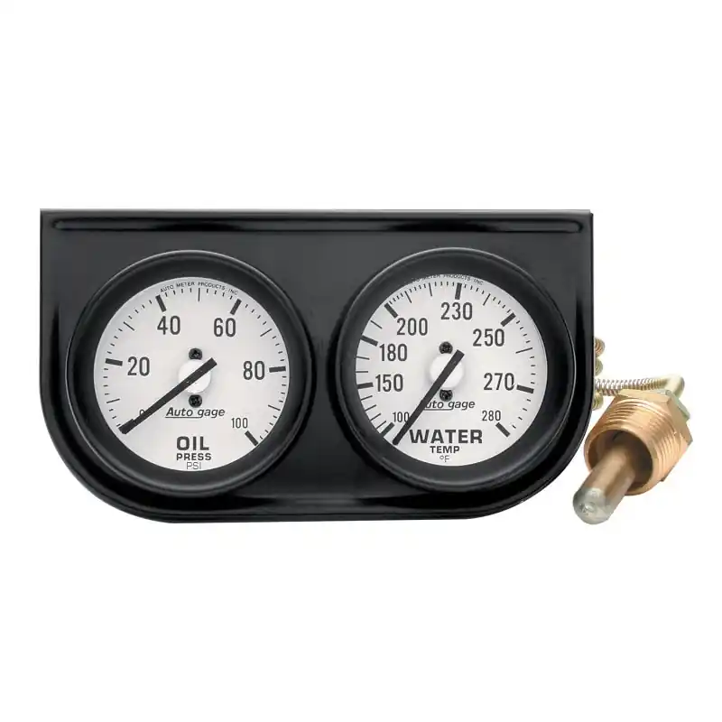 Autometer AutoGage Two-Gauge Console 2-1/16in Mech 0-100 PSI Oil Press/100-280 Deg Water Temp-Black Authentic