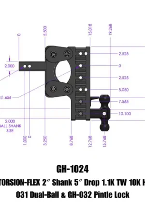 Gen-Y The Boss Torsion-Flex 2in Shank 5in Drop 10K Hitch w/GH-031 Dual-Ball/GH-032 Pintle Lock Best Price