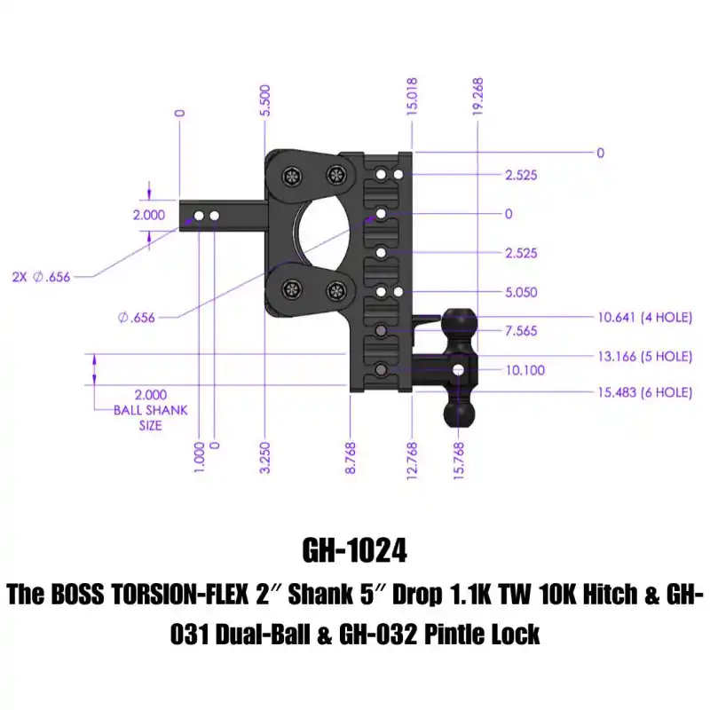 Gen-Y The Boss Torsion-Flex 2in Shank 5in Drop 10K Hitch w/GH-031 Dual-Ball/GH-032 Pintle Lock Best Price