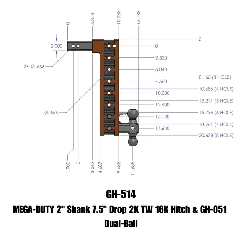 Low Price Gen-Y Mega Duty 2in Shank 7.5in Drop 2K TW 16K Hitch w/GH-051 Dual-Ball