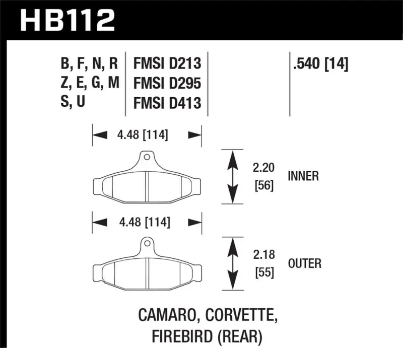 Hawk 85-97 Chevrolet Camaro w/Rear Disc Brakes/84-96 Chevrolet Corvette DTC-60 Race Rear Brake Pads Free Shipping
