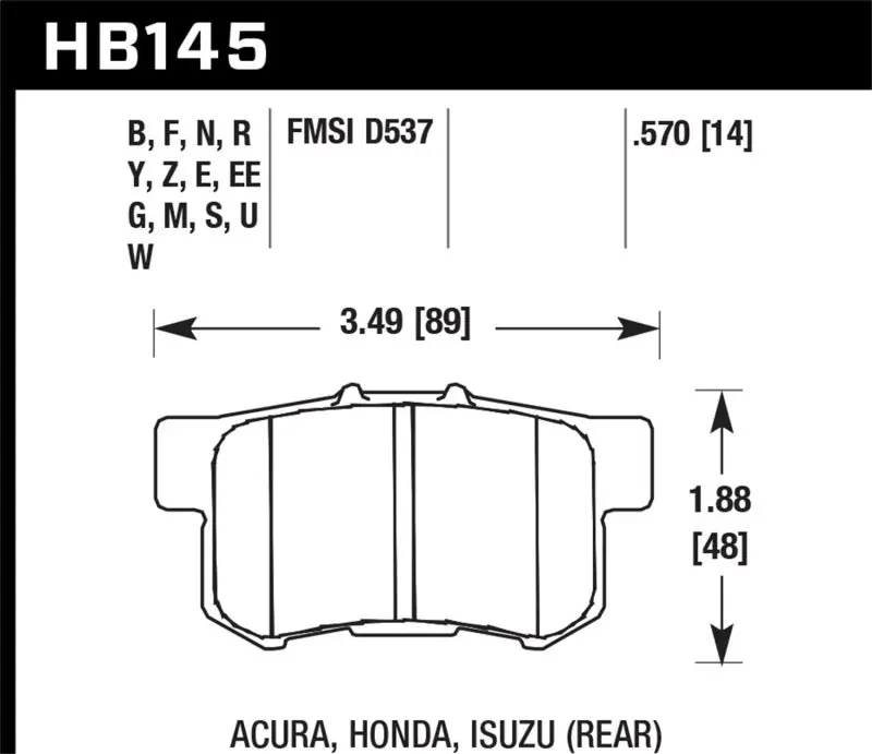 Must Have Hawk 02-06 Acura RSX / 02-11 Honda Civic Si / 00-09 S2000 DTC-60 Race Rear Brake Pads