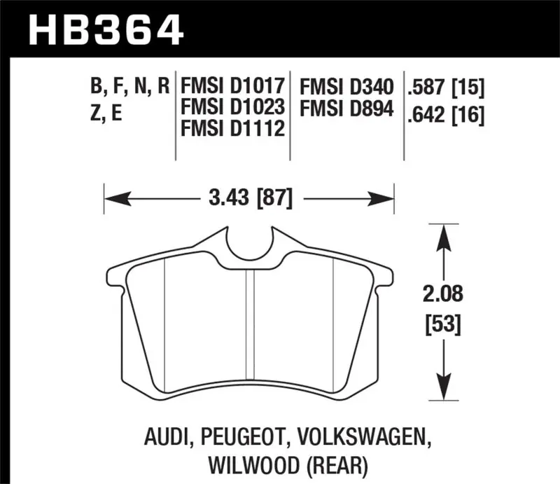 Hawk 89-92 VW Golf GTi / GLS Turbo/ GLX ( VR6) / 1.8 Turbo / VR6 / 00-06 Audi TT HPS Street Rear Bra Special Offer