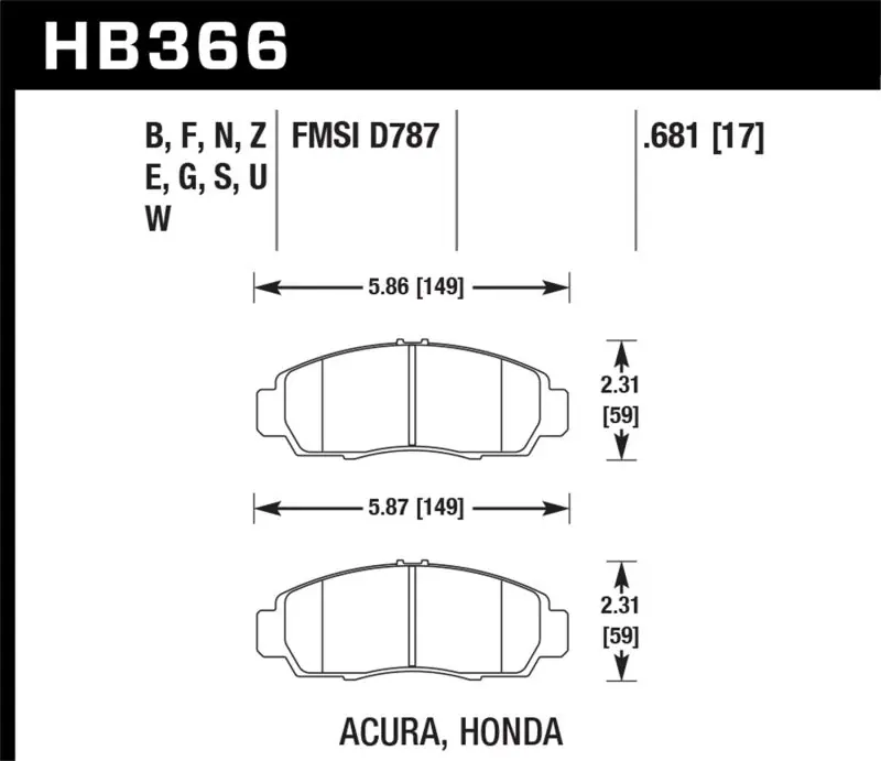 Discount Hawk 04+ Accord TSX / 99-08 TL / 01-03 CL / 08+ Honda Accord EX HP+ Street Front Brake Pads