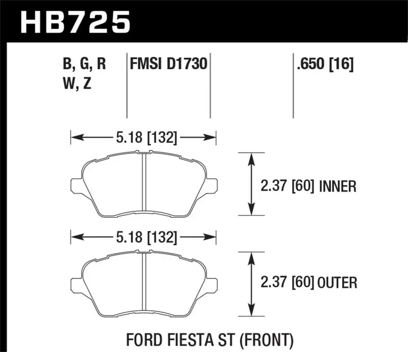 Hawk 2014 Ford Fiesta ST HPS 5.0 Front Brake Pads Trusted Brand