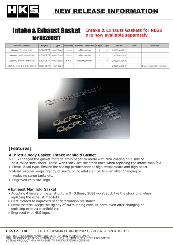 HKS RB26DETT Exhaust Manifold Gasket Limited Edition