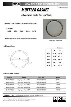 Big Sale HKS Muffler Gasket 51.1mm ID 59.9mm OD