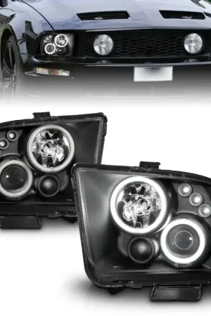 Modern ANZO 2005-2009 Ford Mustang Projector Headlights w/ Halo Black