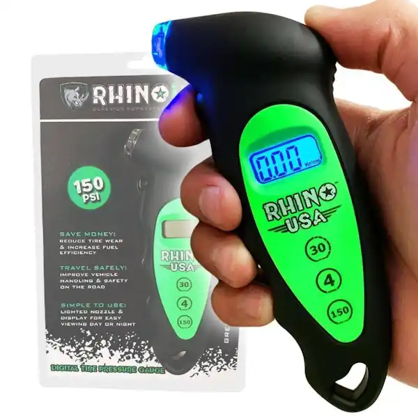 Warranty Included Rhino USA RGAUGE-DIGITAL Rhino USA Digital Tire Pressure Gauge 150 PSI (Green)